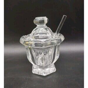 BACCARAT FRANCE Crystal Missouri Harcourt Jam Mustard Jar w/ Spoon